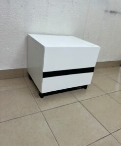 A modern-design bedside table (nightstand) made of engineered wood in white, featuring contrasting black lines. - Image 5