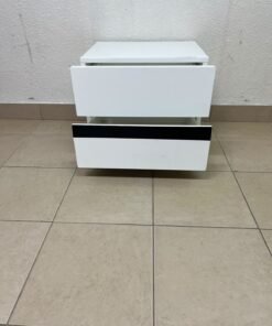 A modern-design bedside table (nightstand) made of engineered wood in white, featuring contrasting black lines. - Image 6
