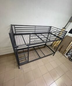 A metal bunk bed (similar to a metal bunk bed of a comparable style on Noon) featuring a solid iron frame with a built-in ladder and a mesh base. - Image 3