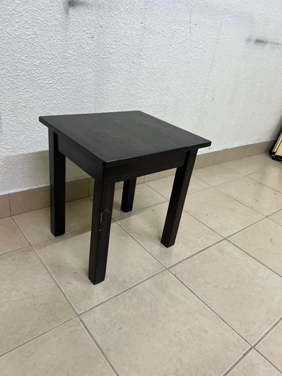 A small, square wooden side table with a dark brown or black finish, featuring four straight legs. - Image 2