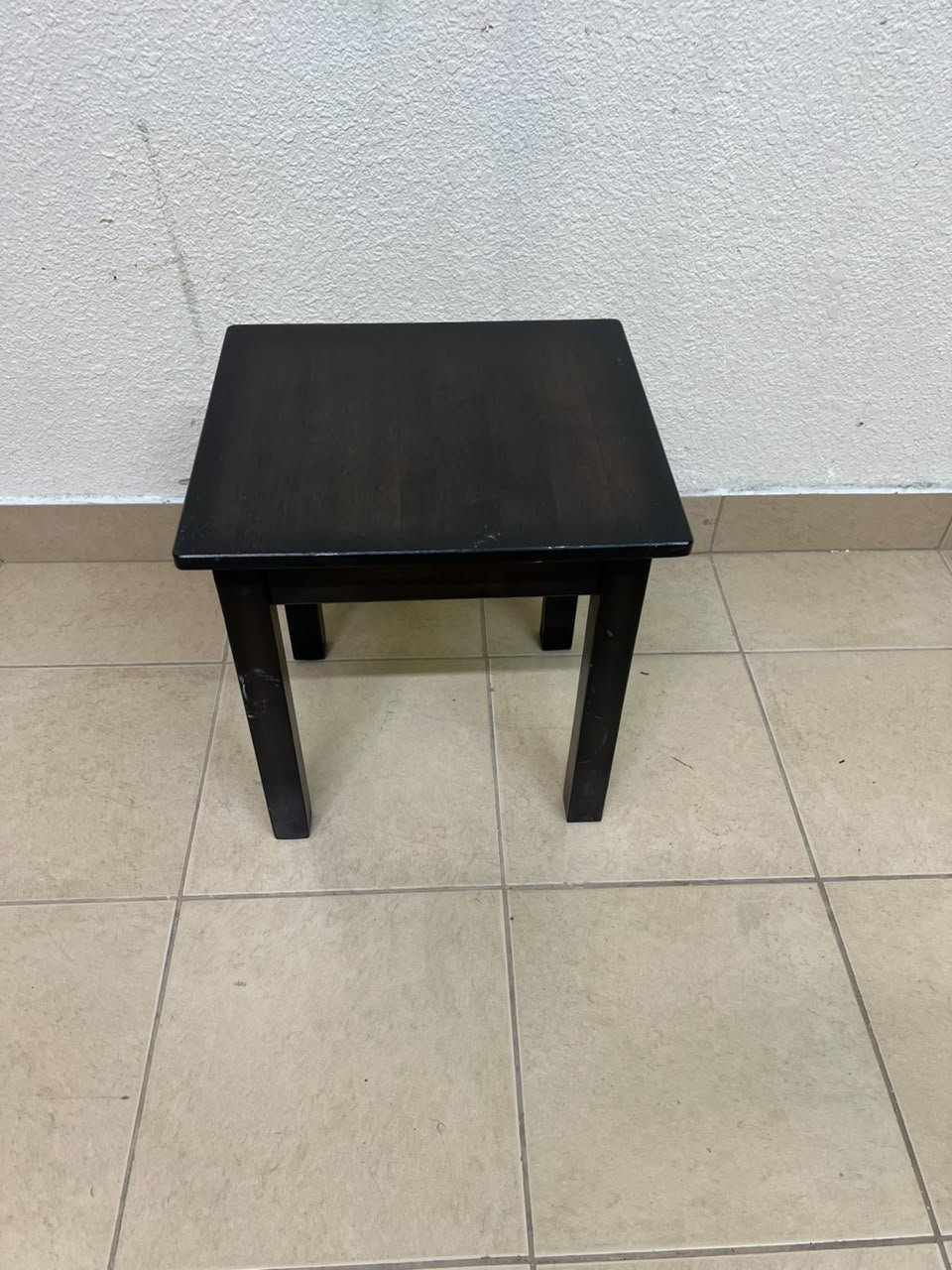 A small, square wooden side table with a dark brown or black finish, featuring four straight legs. - Image 3