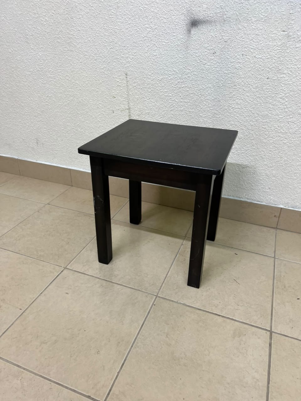 A small, square wooden side table with a dark brown or black finish, featuring four straight legs. - Image 4