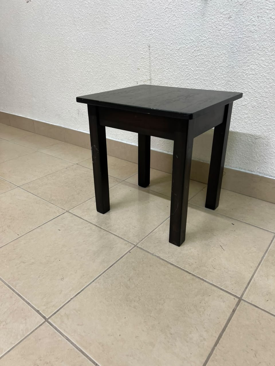 A small, square wooden side table with a dark brown or black finish, featuring four straight legs. - Image 6