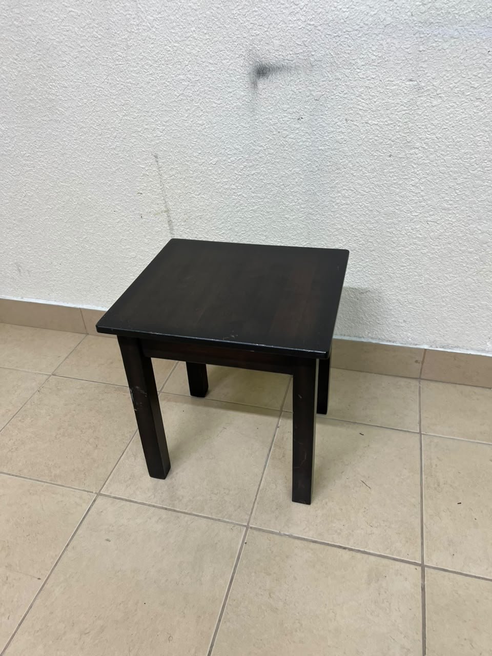 A small, square wooden side table with a dark brown or black finish, featuring four straight legs. - Image 8
