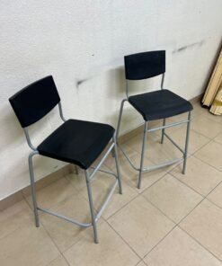 IKEA STIG bar stools, featuring a black seat and backrest with a grey metal frame. - Image 2