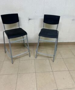 IKEA STIG bar stools, featuring a black seat and backrest with a grey metal frame. - Image 3
