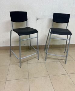 IKEA STIG bar stools, featuring a black seat and backrest with a grey metal frame. - Image 4