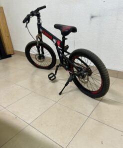 A 20-inch "Hummer"-branded mountain bike featuring a black and red color scheme; it appears to be equipped with a carbon steel or alloy frame, a front suspension system, and dual disc brakes. - Image 6