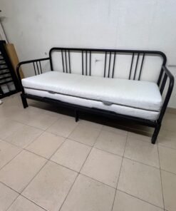 This is a black metal daybed that extends to convert into a double bed or a sofa; it closely resembles the IKEA FYRESDAL daybed frame (80x200 cm). - Image 2