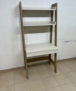 A ladder-style desk unit featuring shelves and an upper drawer; crafted from engineered wood in a light wood and white finish, it is a practical, space-saving piece suitable for bedrooms or study corners.