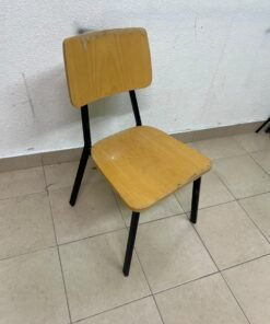Classic school chair featuring a plywood seat and backrest, and a black metal frame. - Image 3