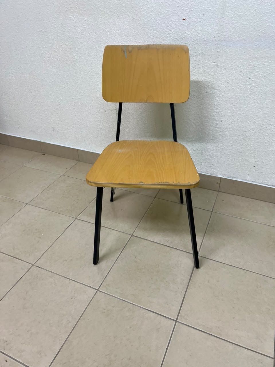 Classic school chair featuring a plywood seat and backrest, and a black metal frame. - Image 5