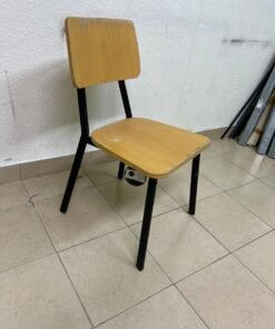Classic school chair featuring a plywood seat and backrest, and a black metal frame. - Image 9