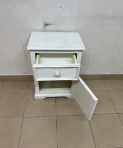 A white side table or nightstand featuring a traditional, classic design, comprising an upper drawer and a lower cabinet with a door, both fitted with round wooden knobs. - Image 6