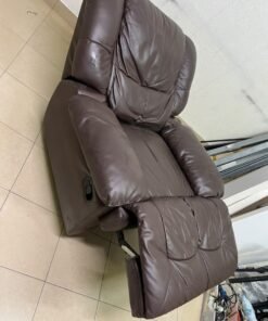 A brown faux leather single recliner featuring padded armrests and backrest, and a manual side handle for position control. - Image 9