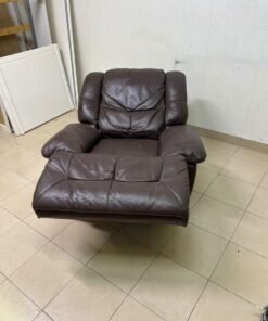 A brown faux leather single recliner featuring padded armrests and backrest, and a manual side handle for position control. - Image 5