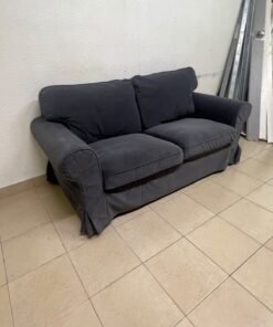 The IKEA EKTORP 2-seat sofa features a dark gray slipcover, a classic design, and comfortable, removable, and washable seat cushions. - Image 6
