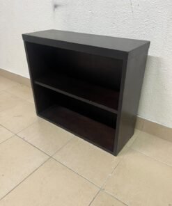 A wall-mounted, open-style bookcase featuring two shelves and a sleek rectangular design, crafted from wood in a dark brown or "espresso" finish. - Image 10