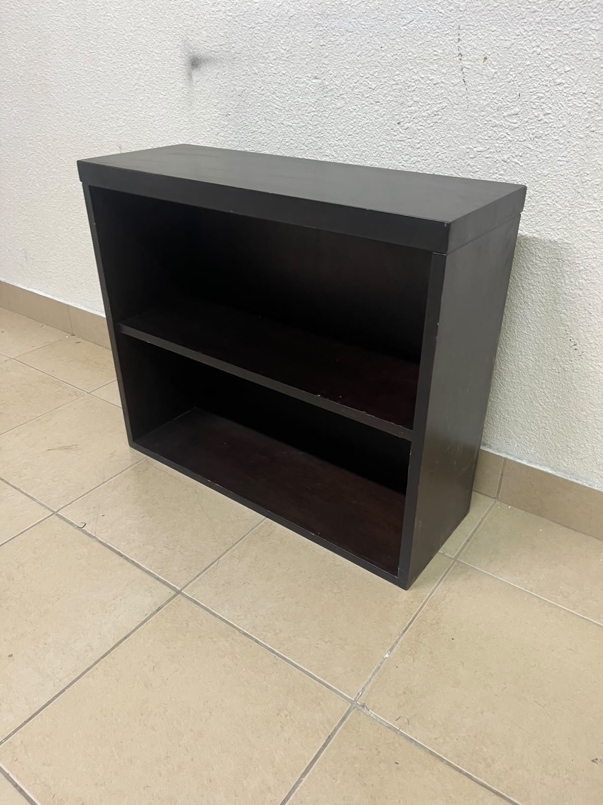 A wall-mounted, open-style bookcase featuring two shelves and a sleek rectangular design, crafted from wood in a dark brown or "espresso" finish. - Image 10