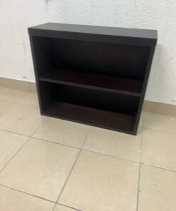 A wall-mounted, open-style bookcase featuring two shelves and a sleek rectangular design, crafted from wood in a dark brown or "espresso" finish.