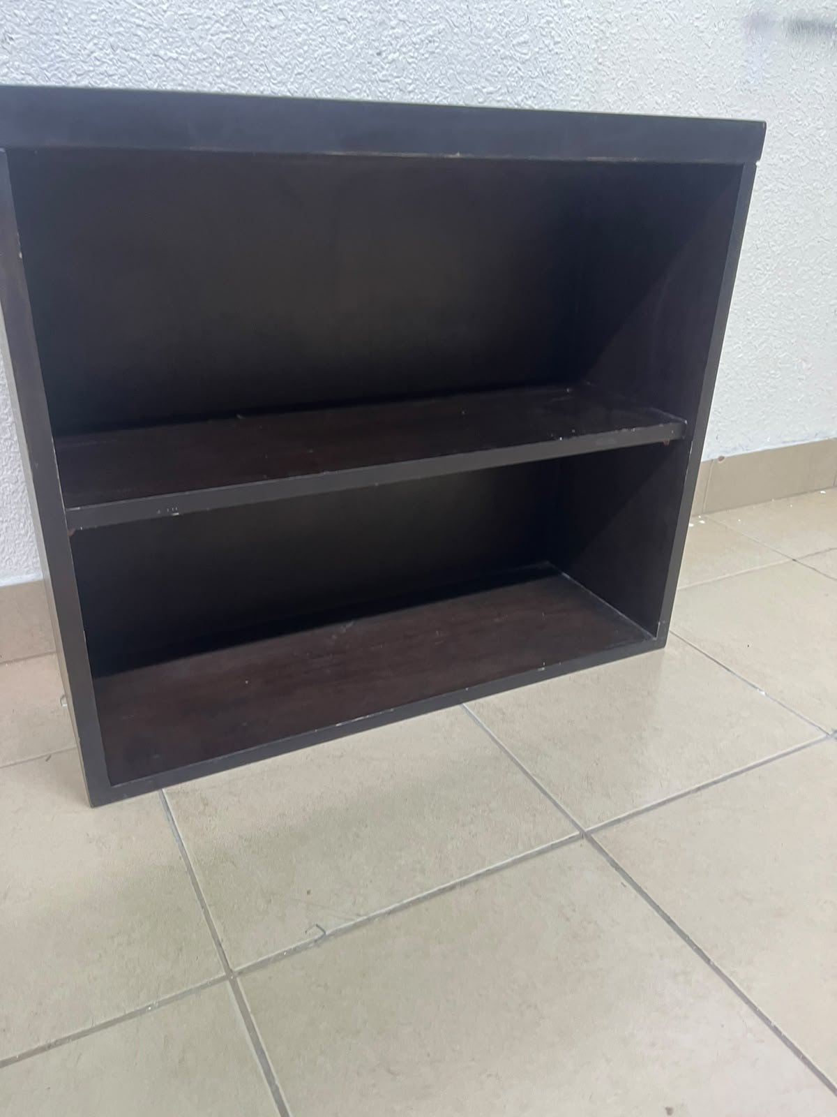 A wall-mounted, open-style bookcase featuring two shelves and a sleek rectangular design, crafted from wood in a dark brown or "espresso" finish. - Image 4