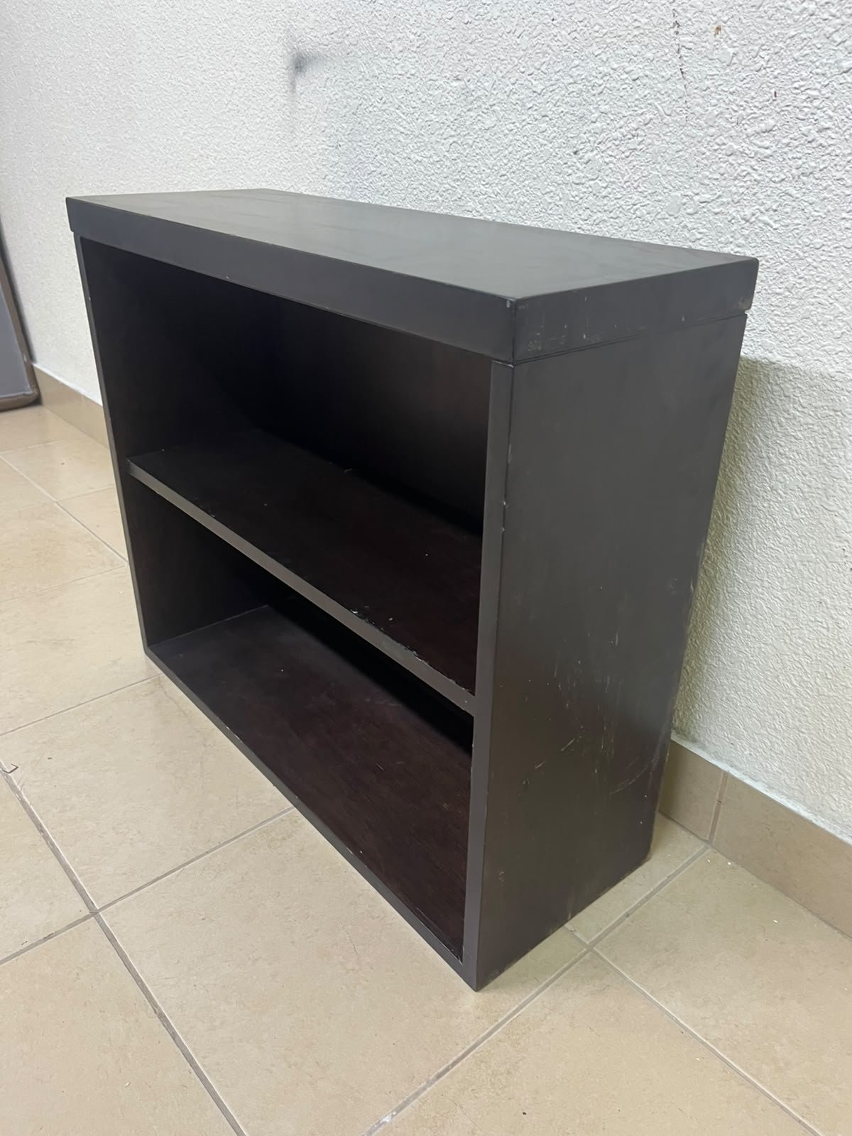 A wall-mounted, open-style bookcase featuring two shelves and a sleek rectangular design, crafted from wood in a dark brown or "espresso" finish. - Image 3