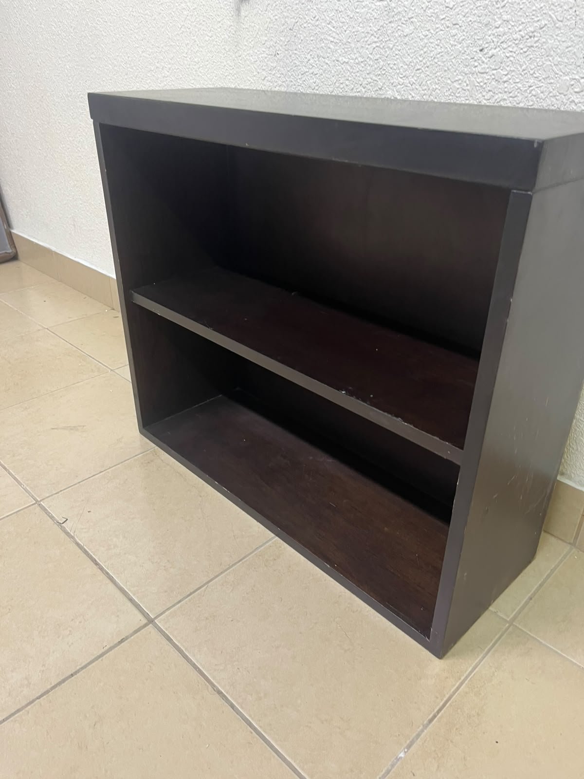 A wall-mounted, open-style bookcase featuring two shelves and a sleek rectangular design, crafted from wood in a dark brown or "espresso" finish. - Image 2