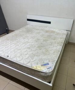 A white wooden bed frame paired with an "Intercoil Deluxe" sprung, cushioned mattress. - Image 3