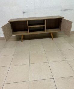 A modern wooden TV cabinet featuring distinctive textured woven doors and angled legs, closely resembling the Techno Mobili TV stand or Danube Home TV units. - Image 13