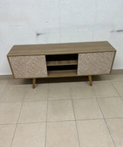 A modern wooden TV cabinet featuring distinctive textured woven doors and angled legs, closely resembling the Techno Mobili TV stand or Danube Home TV units. - Image 7
