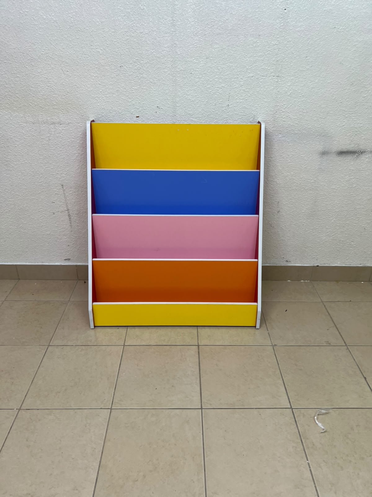 Colorful children's bookshelf with a multi-tiered wooden design. - Image 2