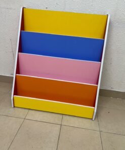 Colorful children's bookshelf with a multi-tiered wooden design. - Image 3