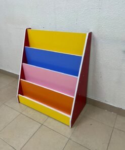 Colorful children's bookshelf with a multi-tiered wooden design. - Image 4