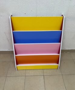 Colorful children's bookshelf with a multi-tiered wooden design. - Image 5