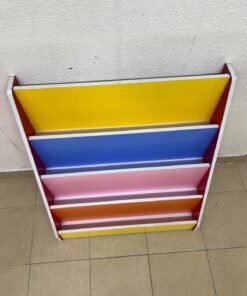 Colorful children's bookshelf with a multi-tiered wooden design. - Image 8