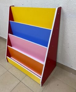 Colorful children's bookshelf with a multi-tiered wooden design. - Image 9