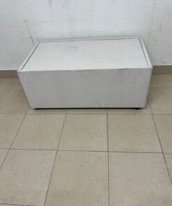 A coffee table upholstered in beige fabric with a textured feel and a neutral, linen-like appearance. - Image 6