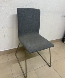 The IKEA LILLÅNÄS chair, featuring a sleek cantilevered steel frame with a chrome-plated finish and upholstery in dark grey Gunnared fabric.