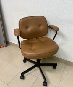 The ALEFJÄLL office chair from IKEA, crafted from golden-brown "Grann" leather and featuring distinctive tufted button detailing. - Image 4