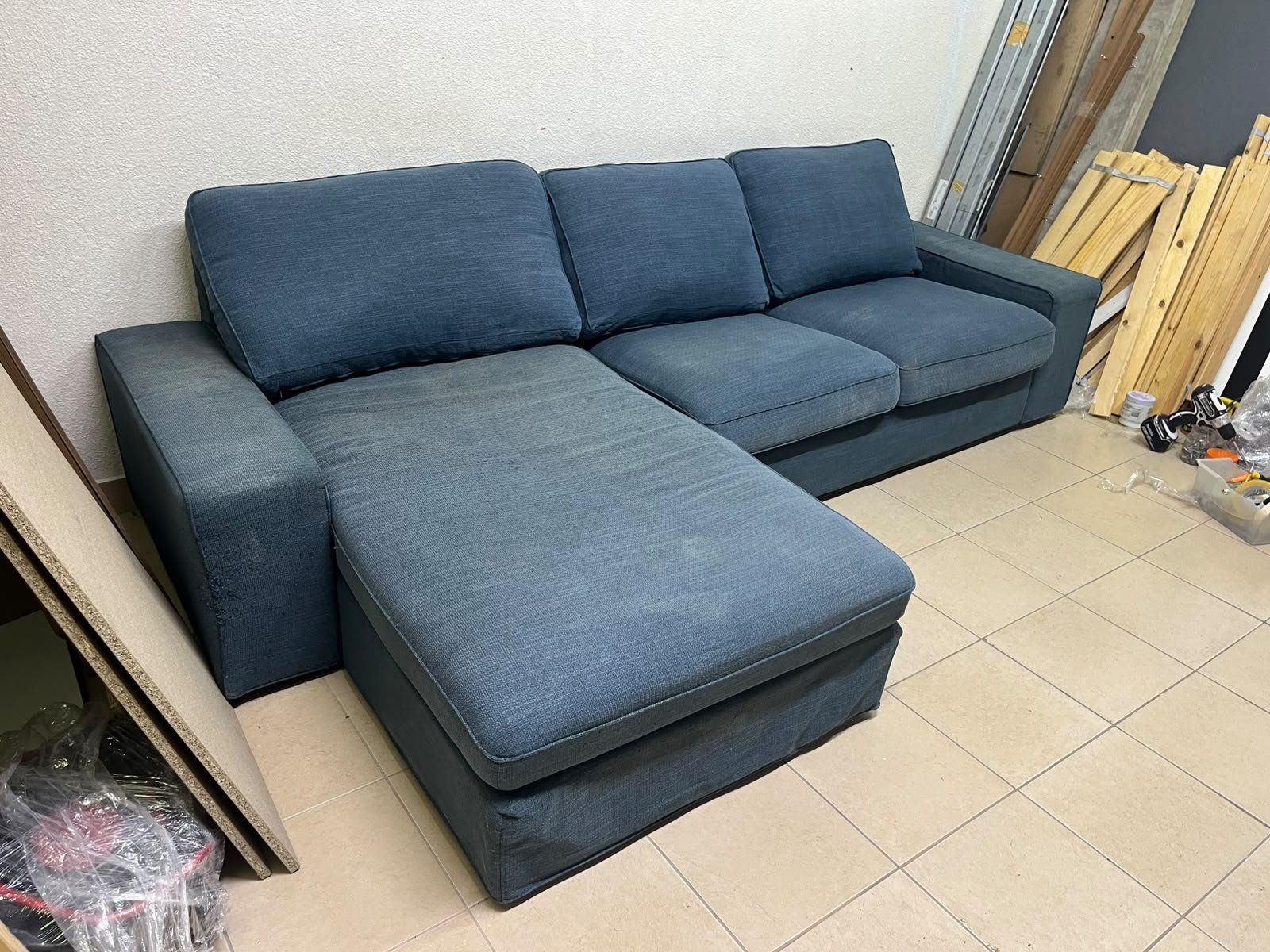 IKEA "KIVIK" sectional sofa, featuring a textured blue fabric. - Image 6