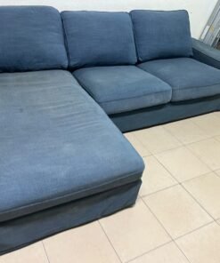 IKEA "KIVIK" sectional sofa, featuring a textured blue fabric. - Image 9