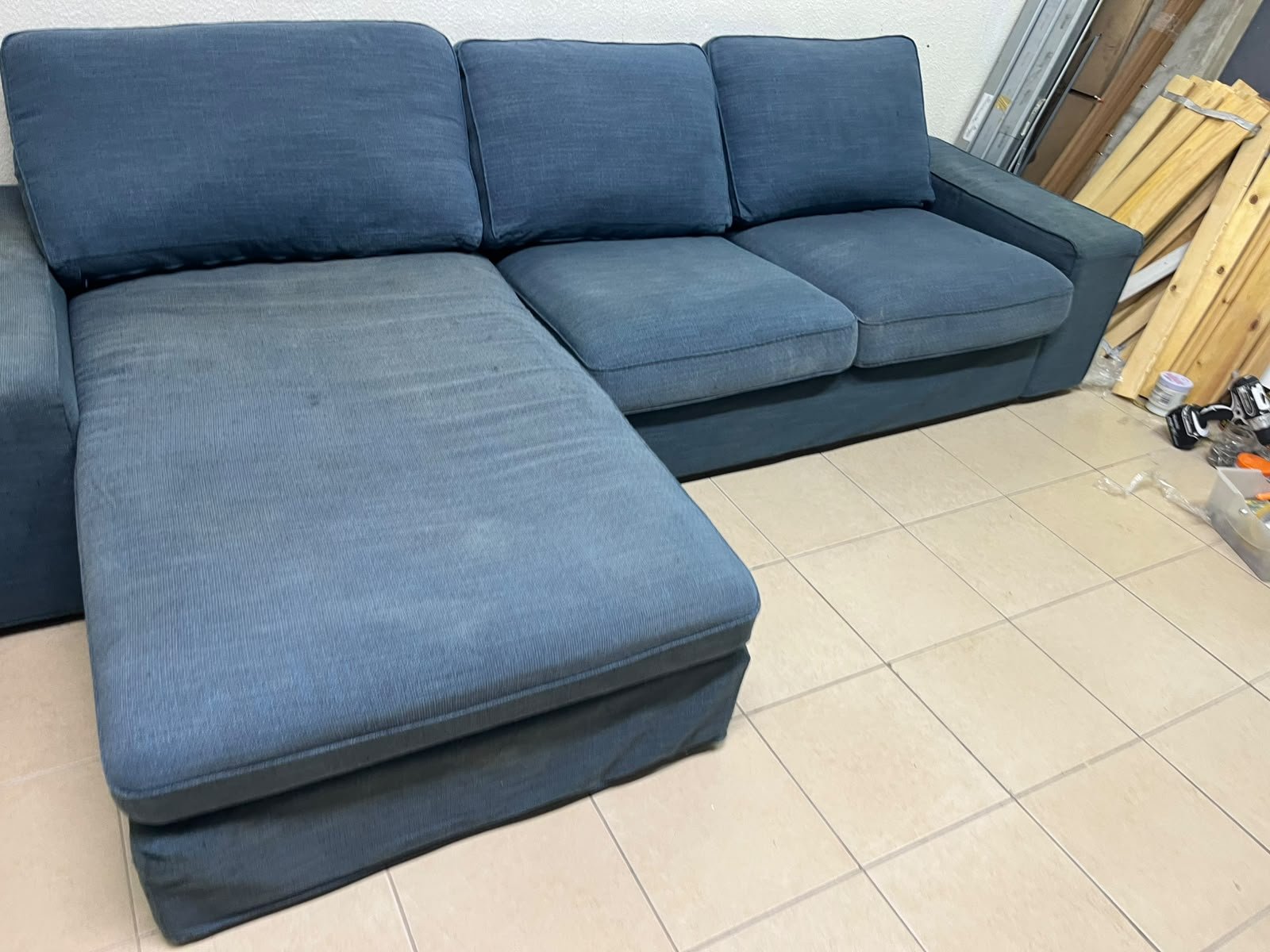 IKEA "KIVIK" sectional sofa, featuring a textured blue fabric. - Image 9