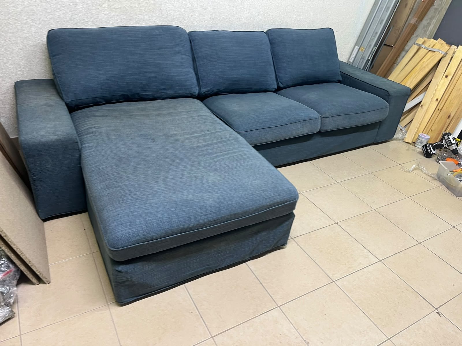 IKEA "KIVIK" sectional sofa, featuring a textured blue fabric. - Image 8