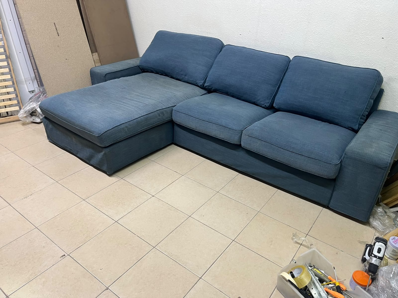 IKEA "KIVIK" sectional sofa, featuring a textured blue fabric. - Image 2
