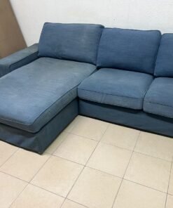 IKEA "KIVIK" sectional sofa, featuring a textured blue fabric. - Image 3