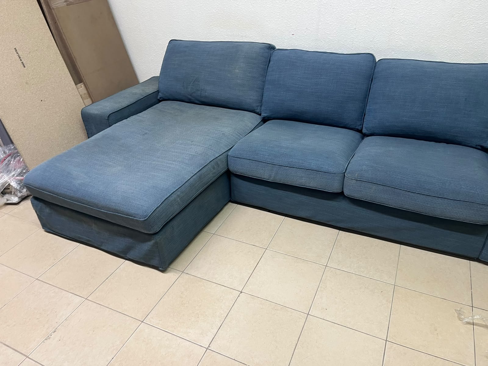 IKEA "KIVIK" sectional sofa, featuring a textured blue fabric. - Image 3