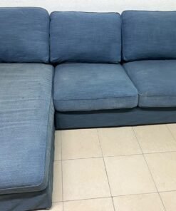 IKEA "KIVIK" sectional sofa, featuring a textured blue fabric. - Image 5