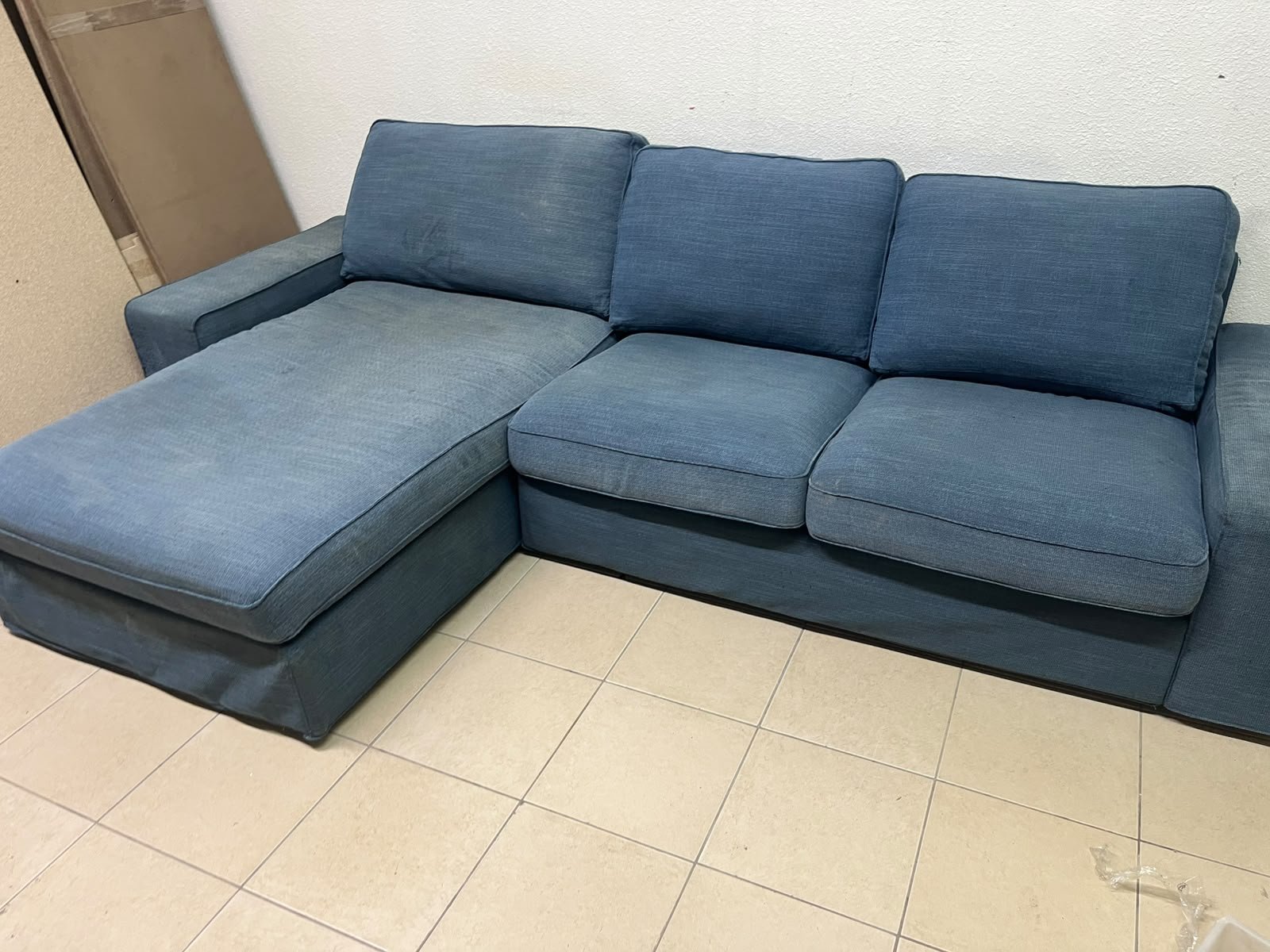 IKEA "KIVIK" sectional sofa, featuring a textured blue fabric. - Image 4
