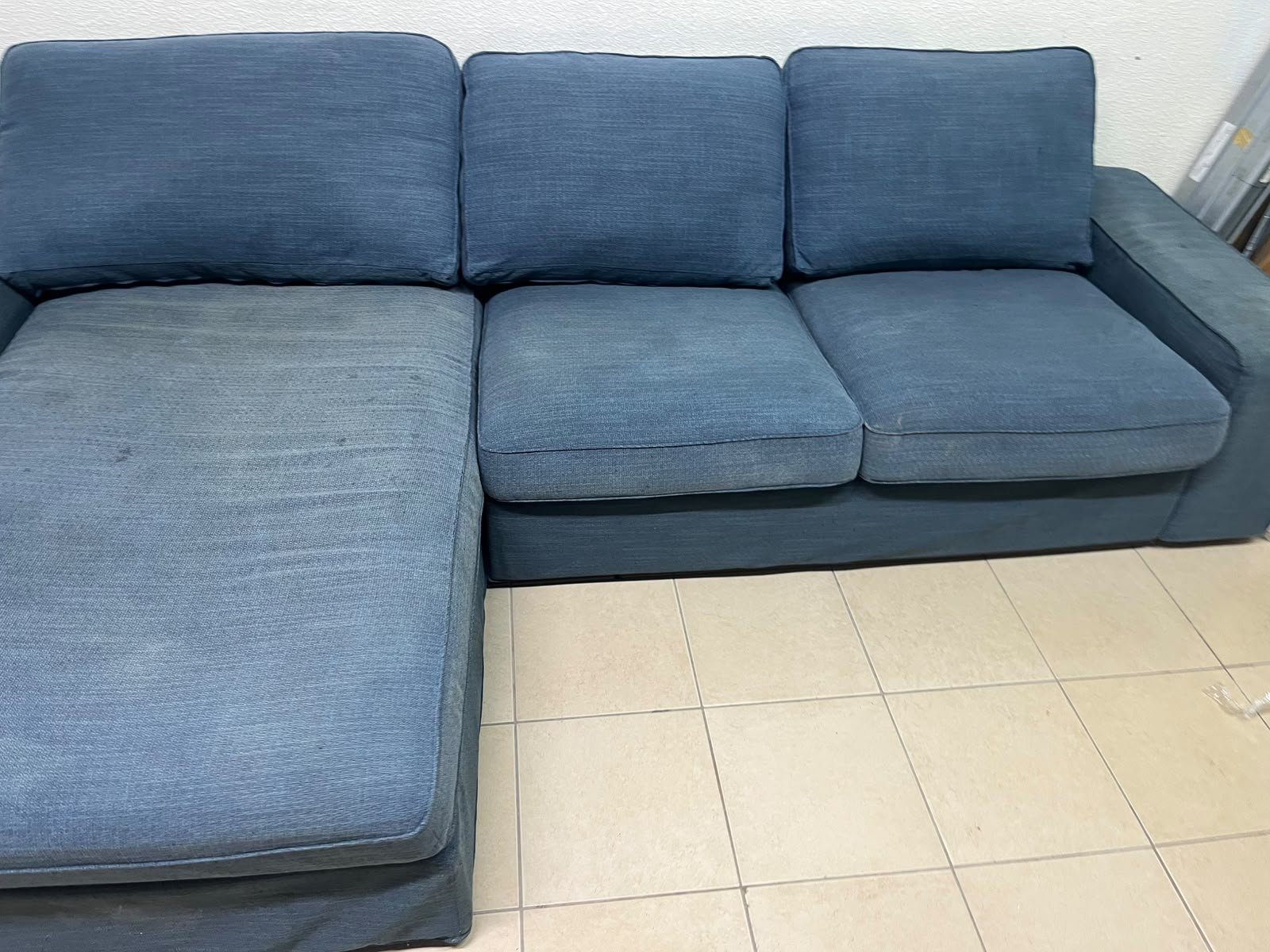 IKEA "KIVIK" sectional sofa, featuring a textured blue fabric. - Image 5