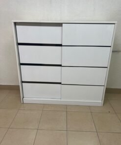 Solis shoe cabinet from Home Centre in white, featuring black horizontal details and sliding doors. - Image 12